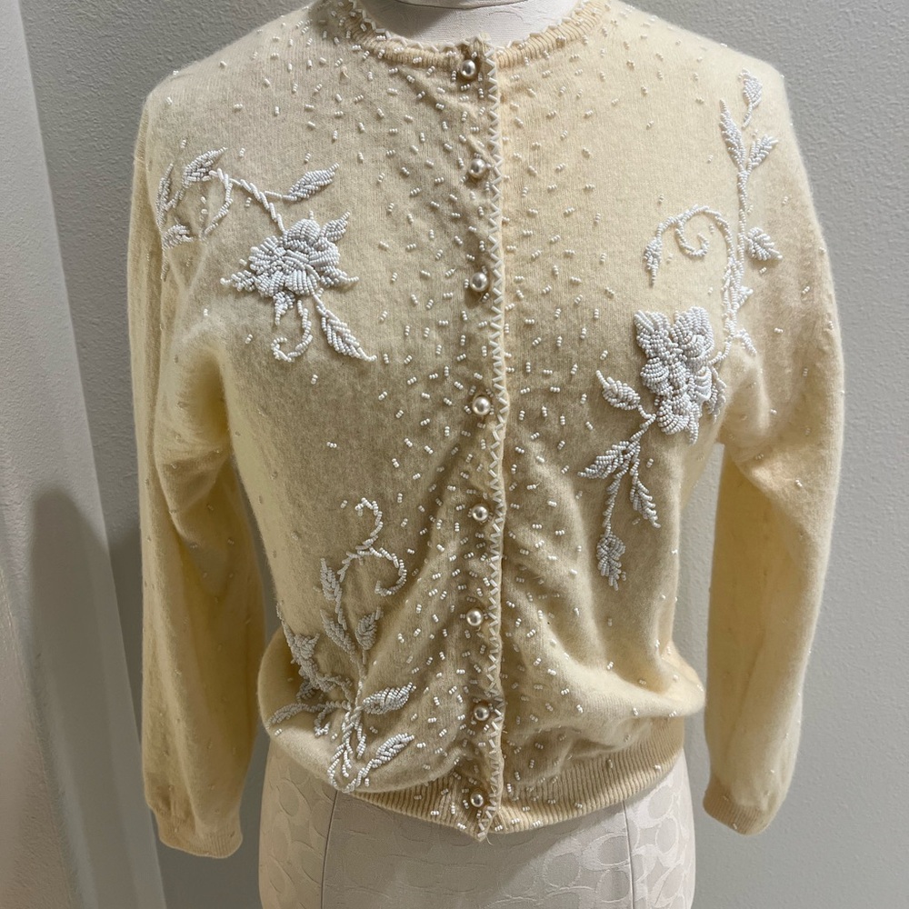 Vintage Cream Embroidered Cardigan